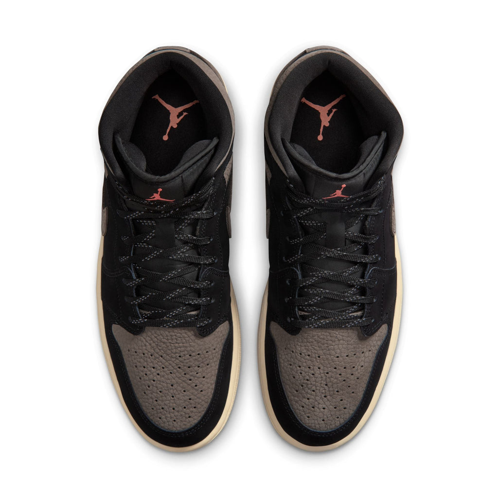 Air Jordan Mens 1 Mid SE - Black/Olive Grey